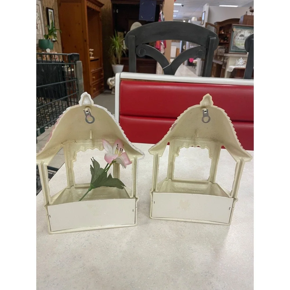 Pair Vintage Home Interiors Planters Homeco Pink & Cream Plastic Wall Hanging